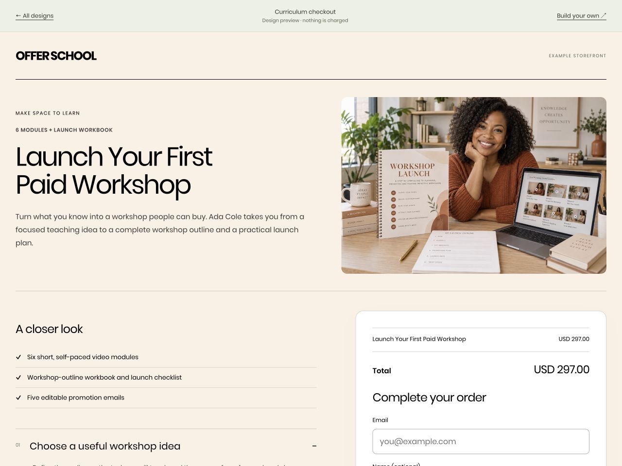 Launch Your First Paid Workshop checkout